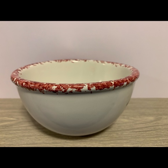 Handmade Chaparral Pottery USA Round Bowl w/Spongeware Rim & Apple Design - Picture 5 of 7